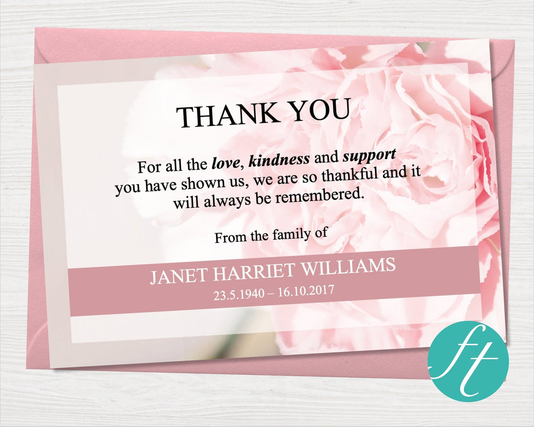 Funeral Thank You Card Pink Carnations Funeral Templates