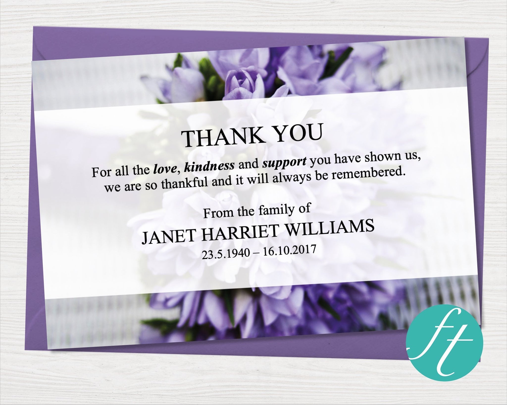 Thank You Card Flowers Funeral Delicate Flower Photo Funeral Thank