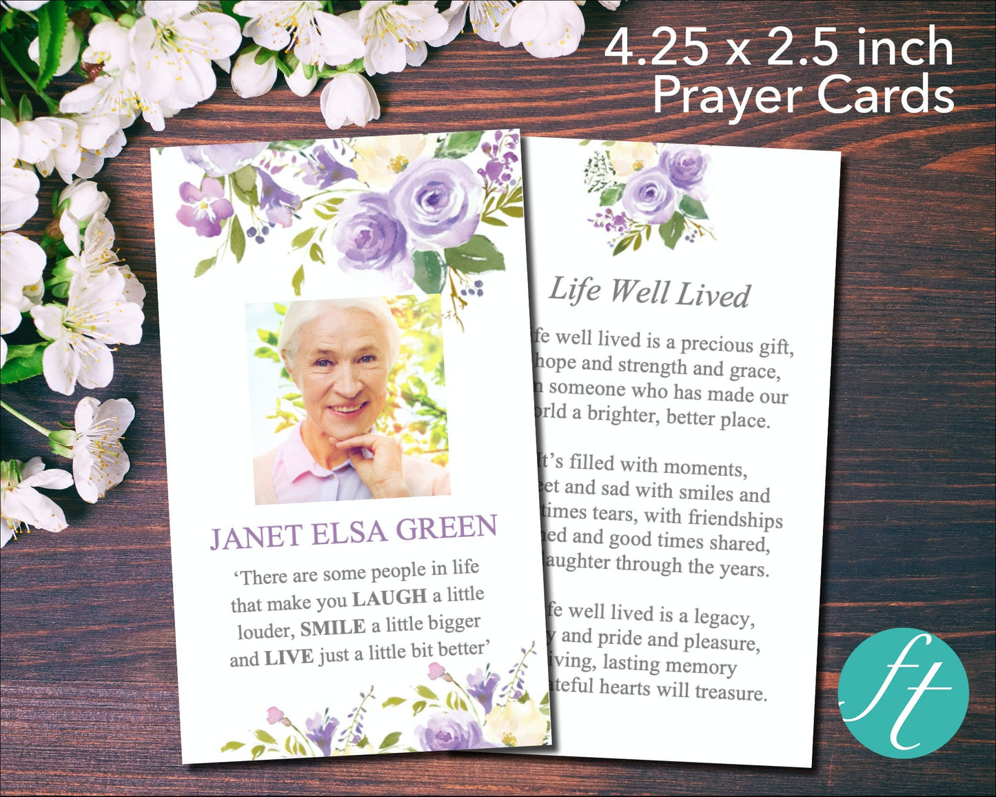 Lilac Bouquet Funeral Prayer Card 425 X 25 Inches Funeral Templates