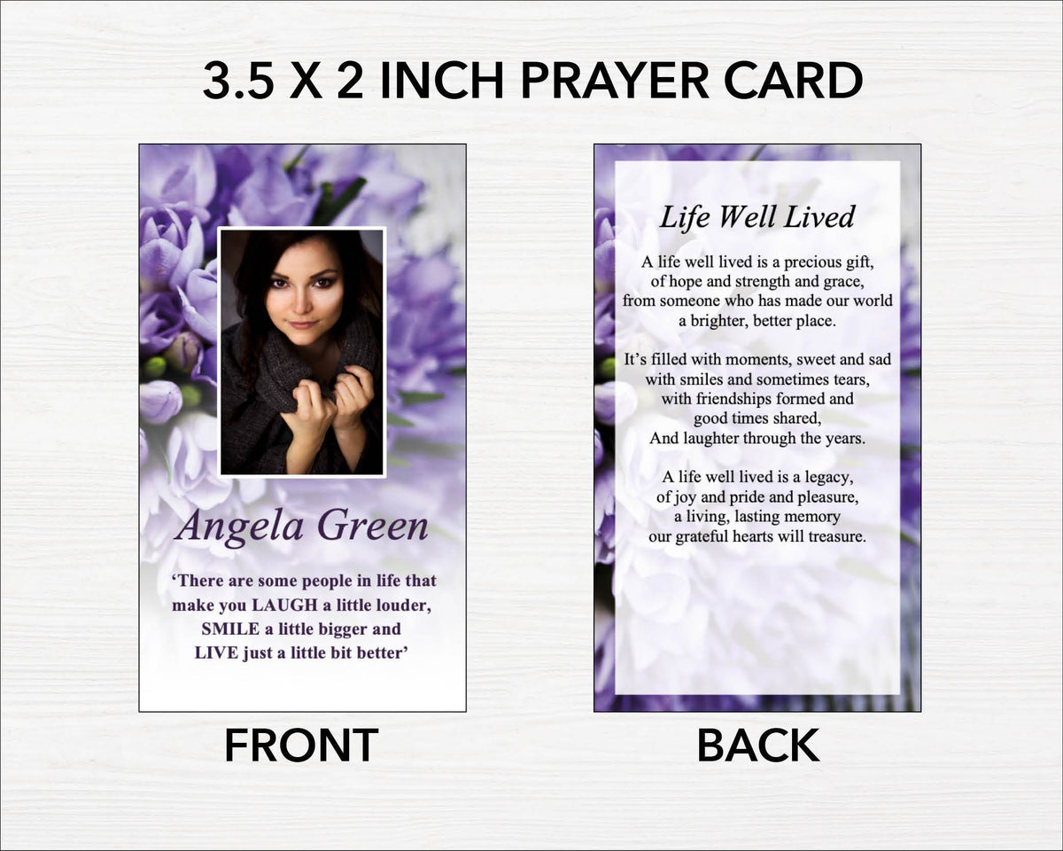 purple bouquet funeral prayer card funeral templates