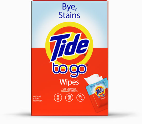 Tide To Go Wipes are great for removing stains on the go and are safe for most fabrics.