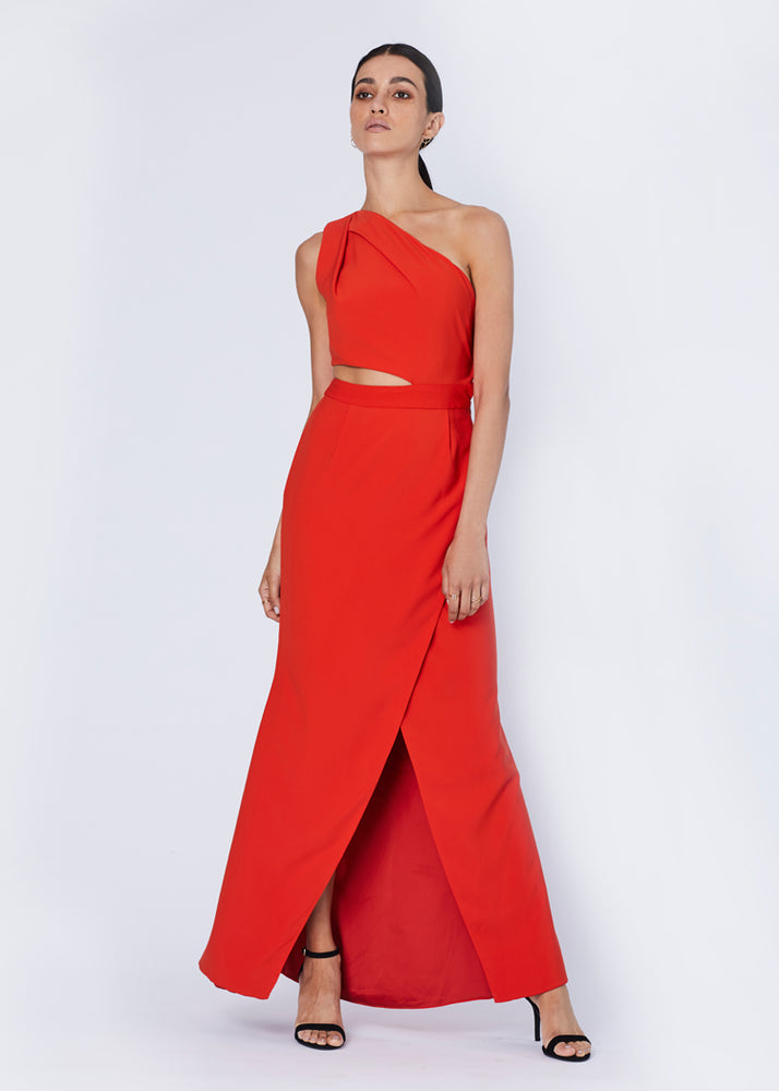 G113, Wine Red One Shoulder Layered Fish Cut Trail gown (SIZE ALL) – Style  Icon www.
