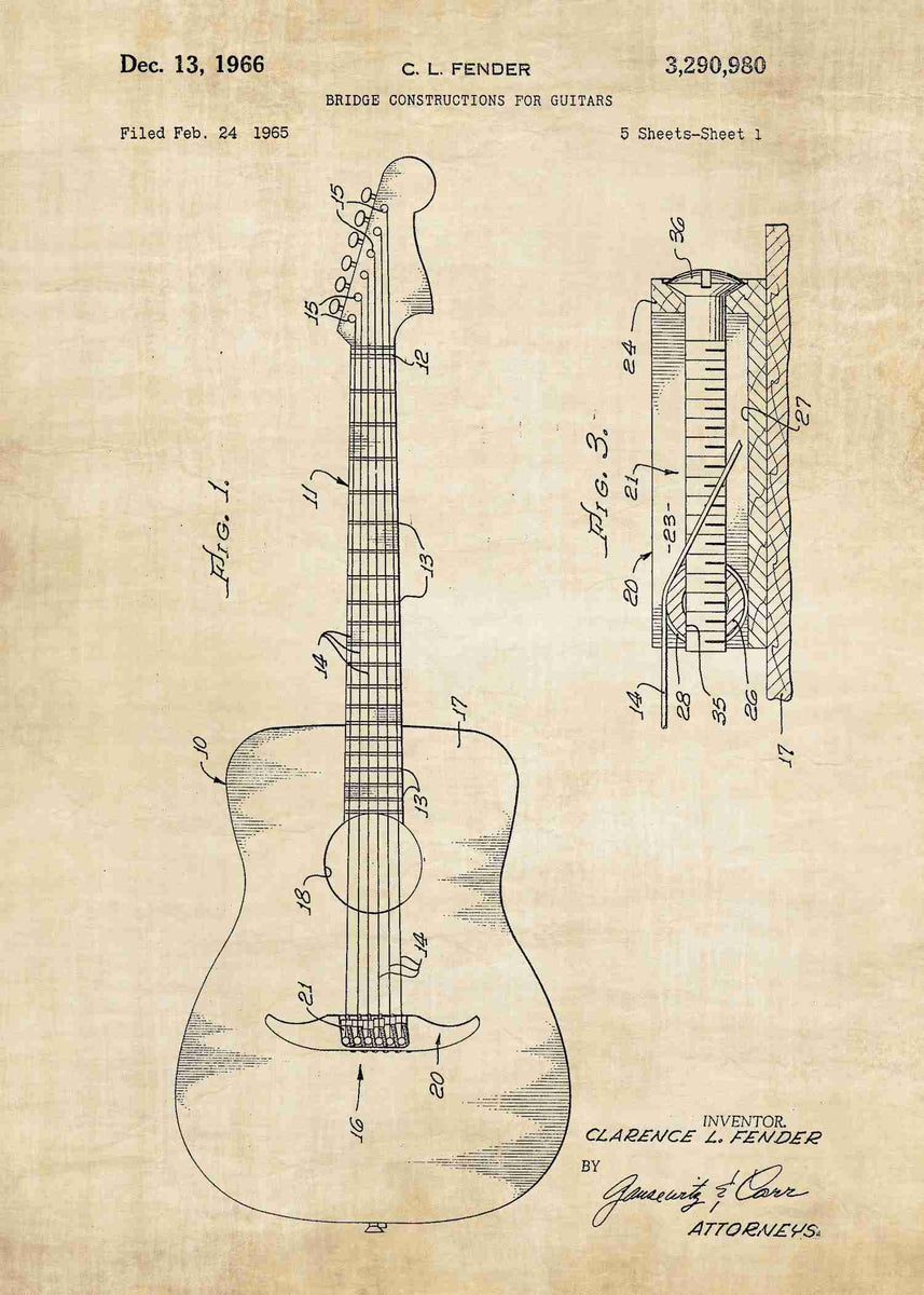 Acoustic Guitar Patent Print | Patent Wall Art