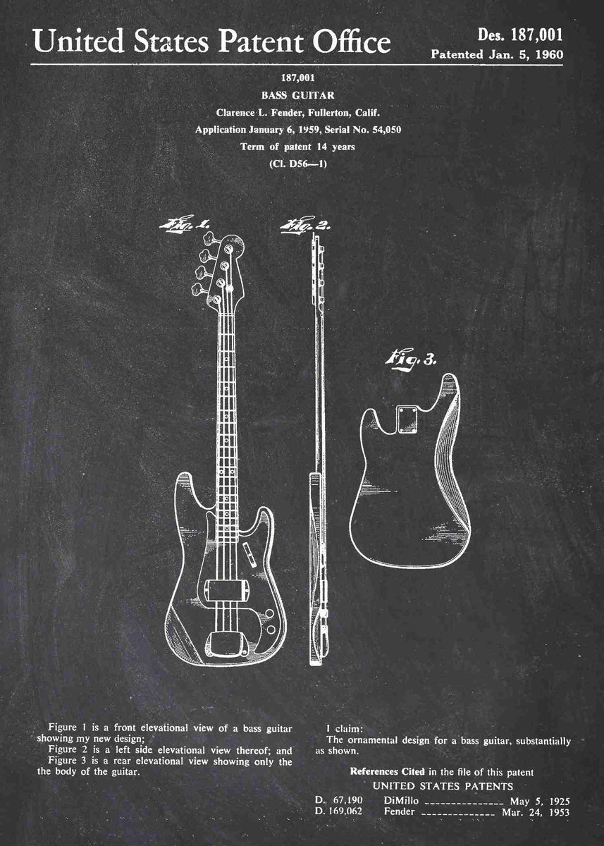 patent fender bass guitar poster