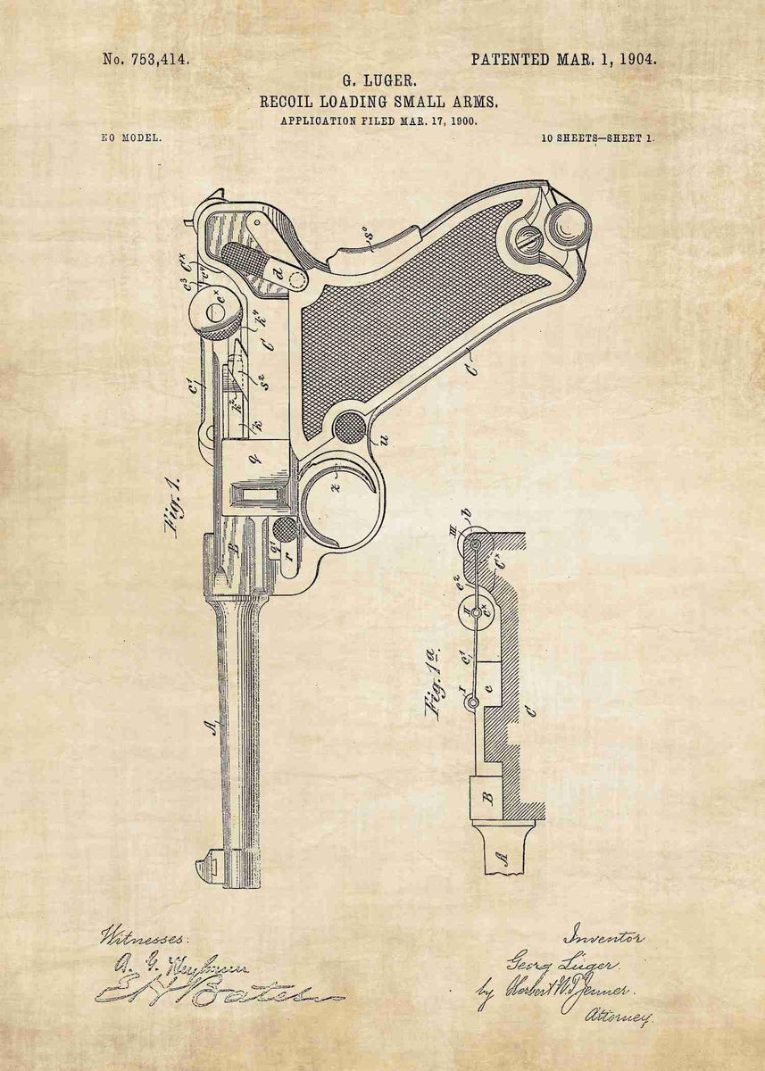 Luger Pistol Patent Print - Luger Pistol Poster | Patent Wall Art