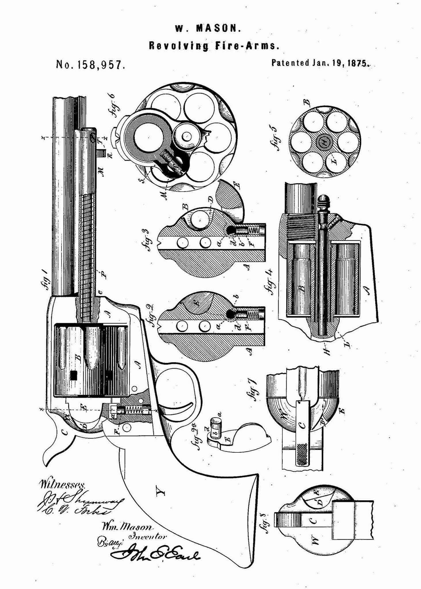 Mason Revolver Patent Print - Revolver Handgun Art | Patent Wall Art