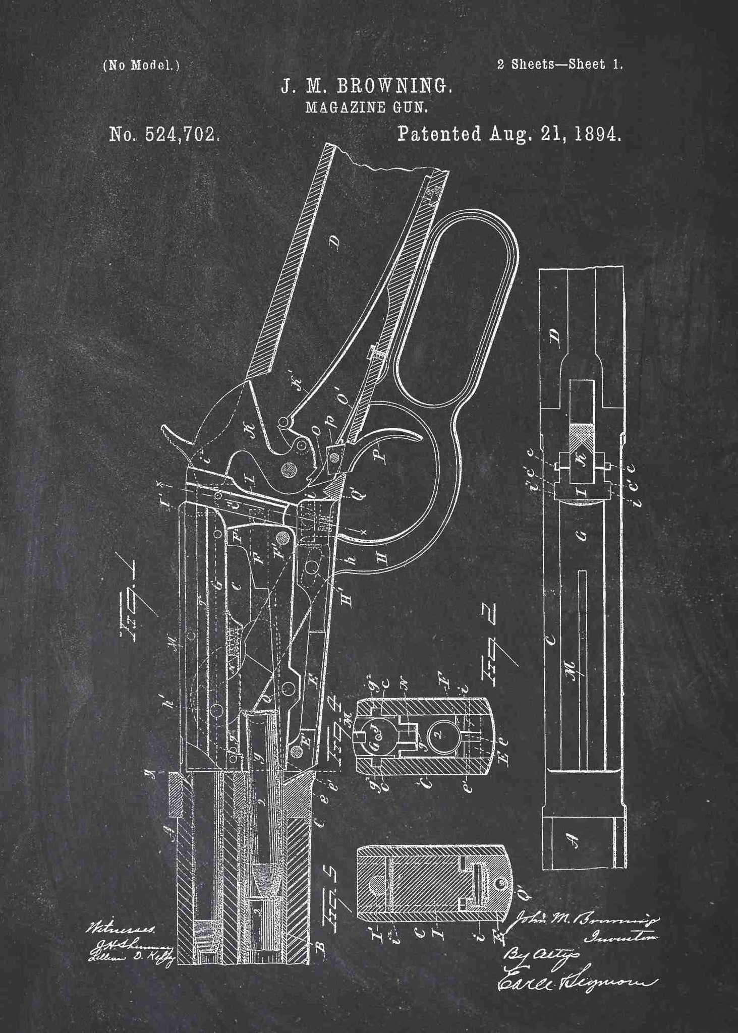 Winchester 1894 Patent Print - Winchester Gun Poster | Patent Wall Art