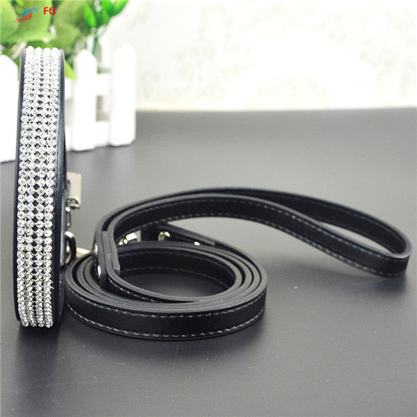 Luxe 3 Row Rhinestone Collar Leash Set Pup Bling