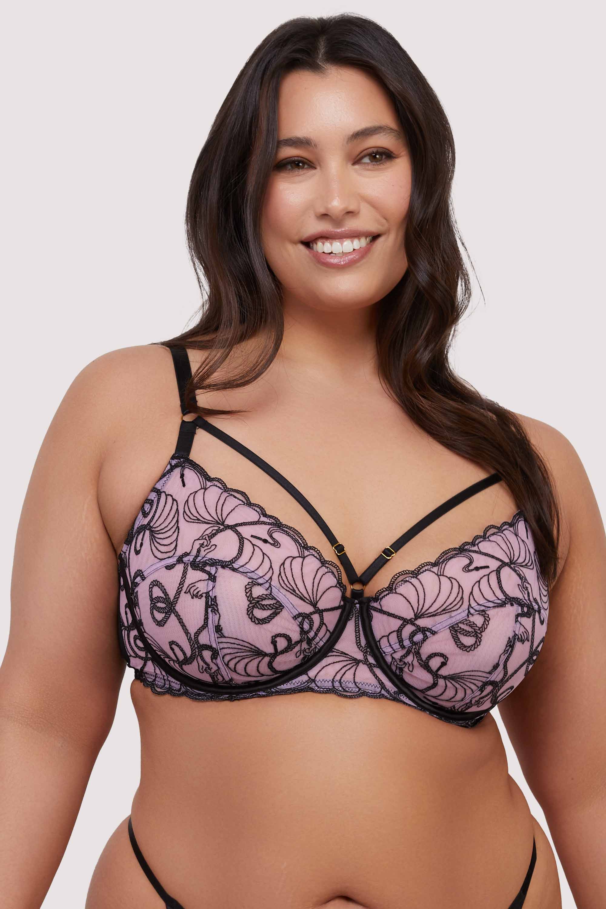 Jessie Pink & Black Whip Embroidery Balconette Bra By Playful Promises - 30-44 B-H (UK)