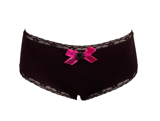 Black Lace Trim Panties with Pink Bow made by St❤eve