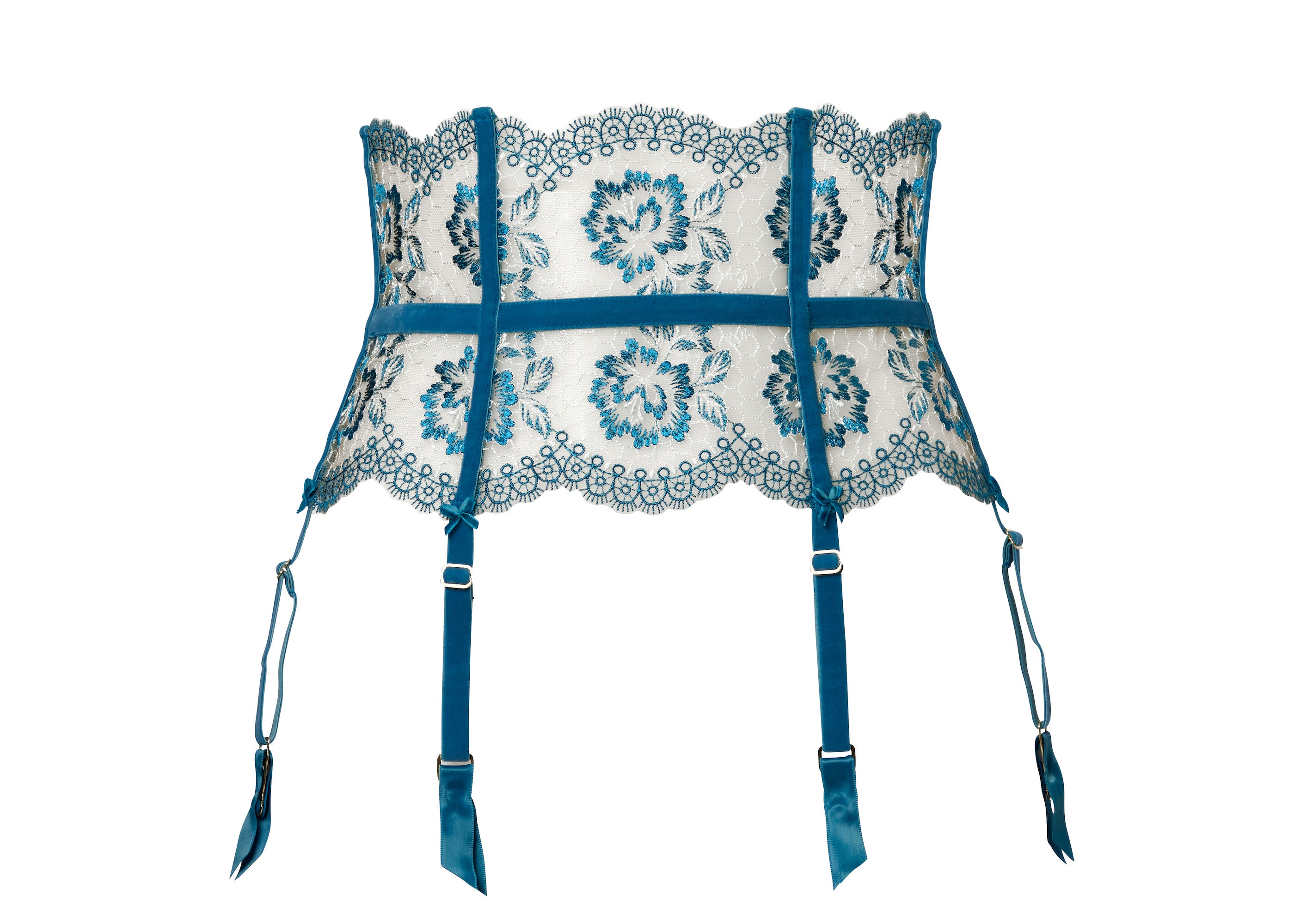 Evelina Six Strap Suspender Belt In Ocean Blue By Dita Von Teese - XS