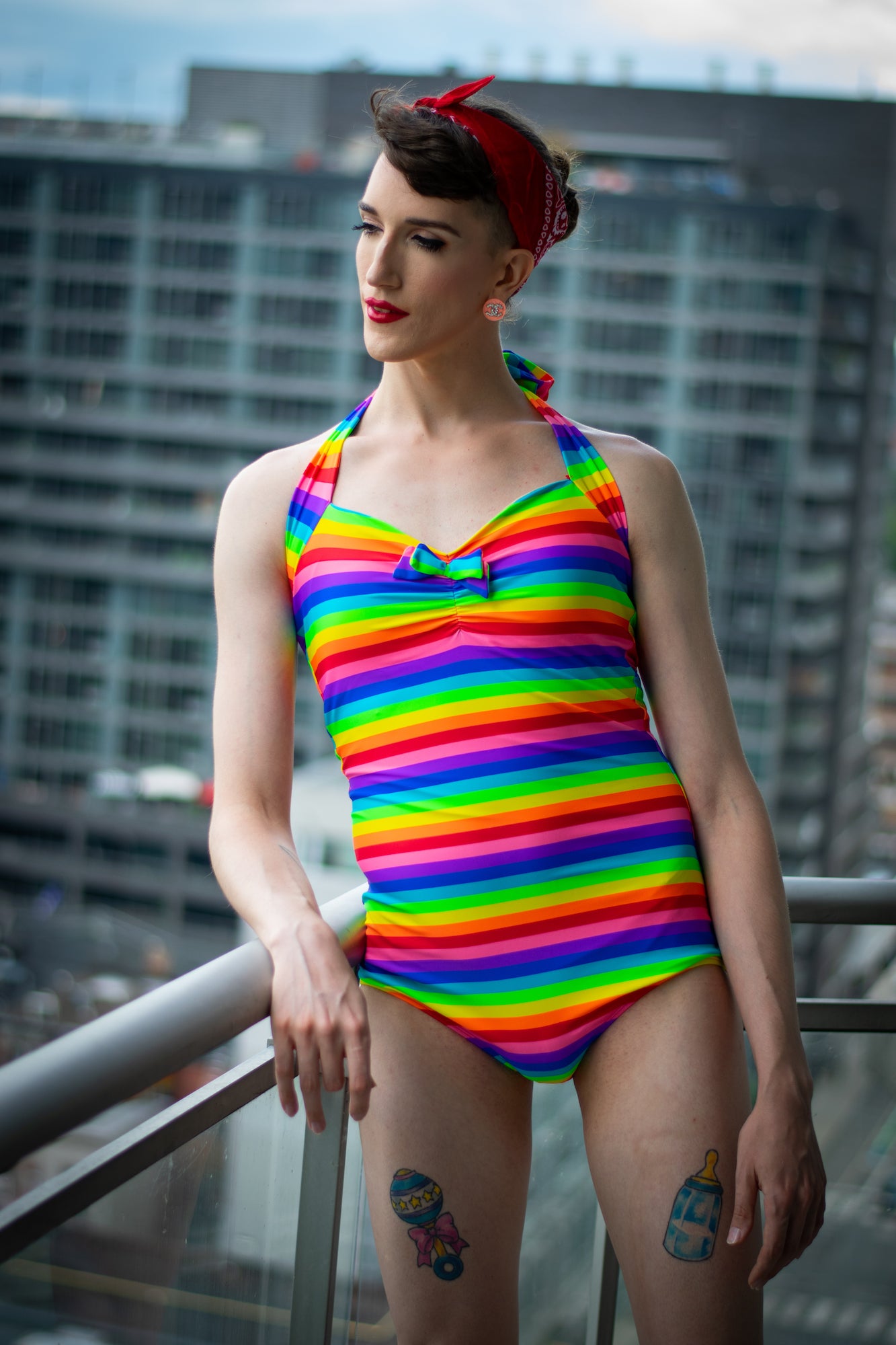 Rainbow Stripe Swimsuit by Red Dolly - sizes S-L