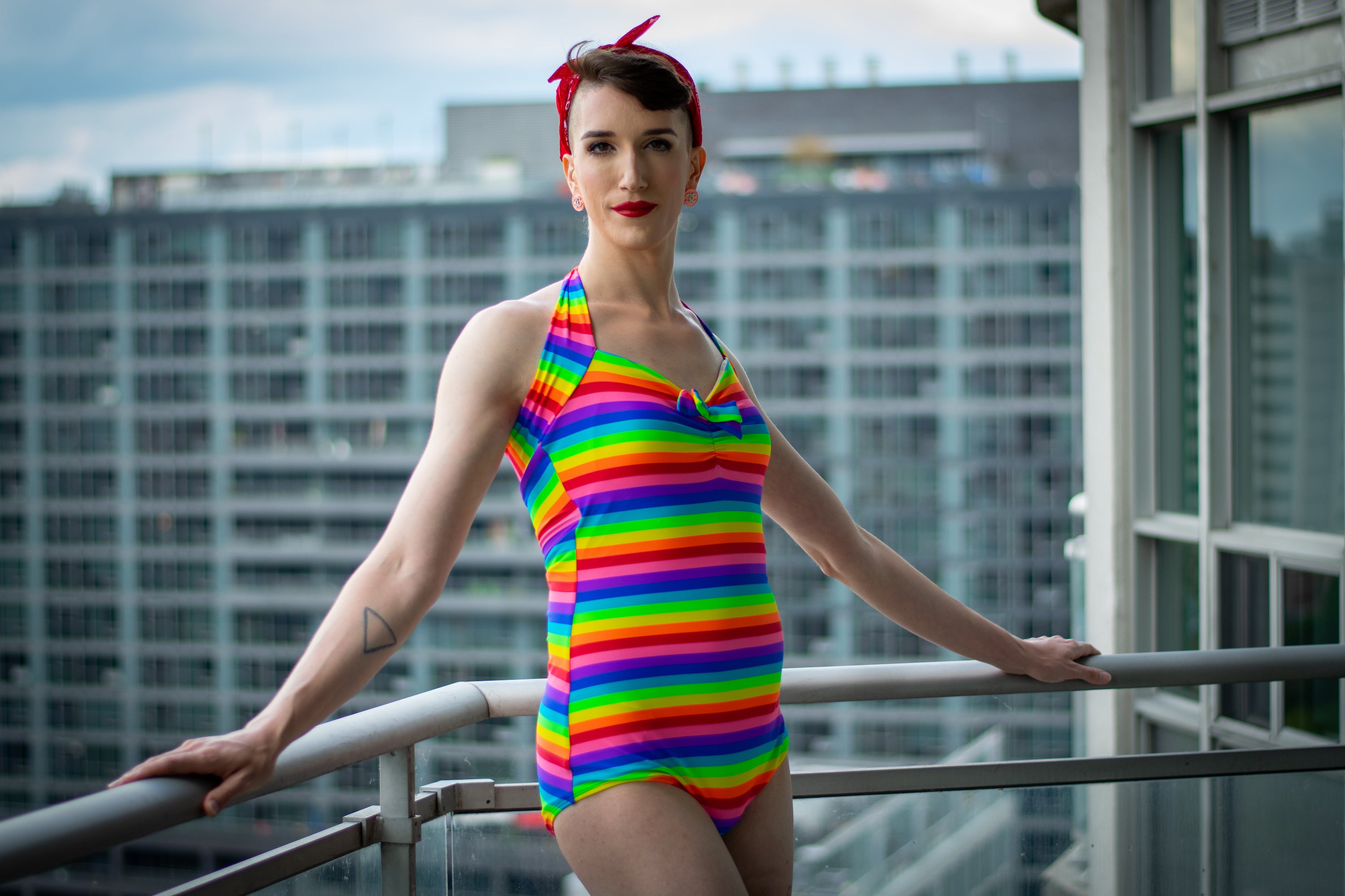 Rainbow Stripe Swimsuit by Red Dolly - sizes S-L