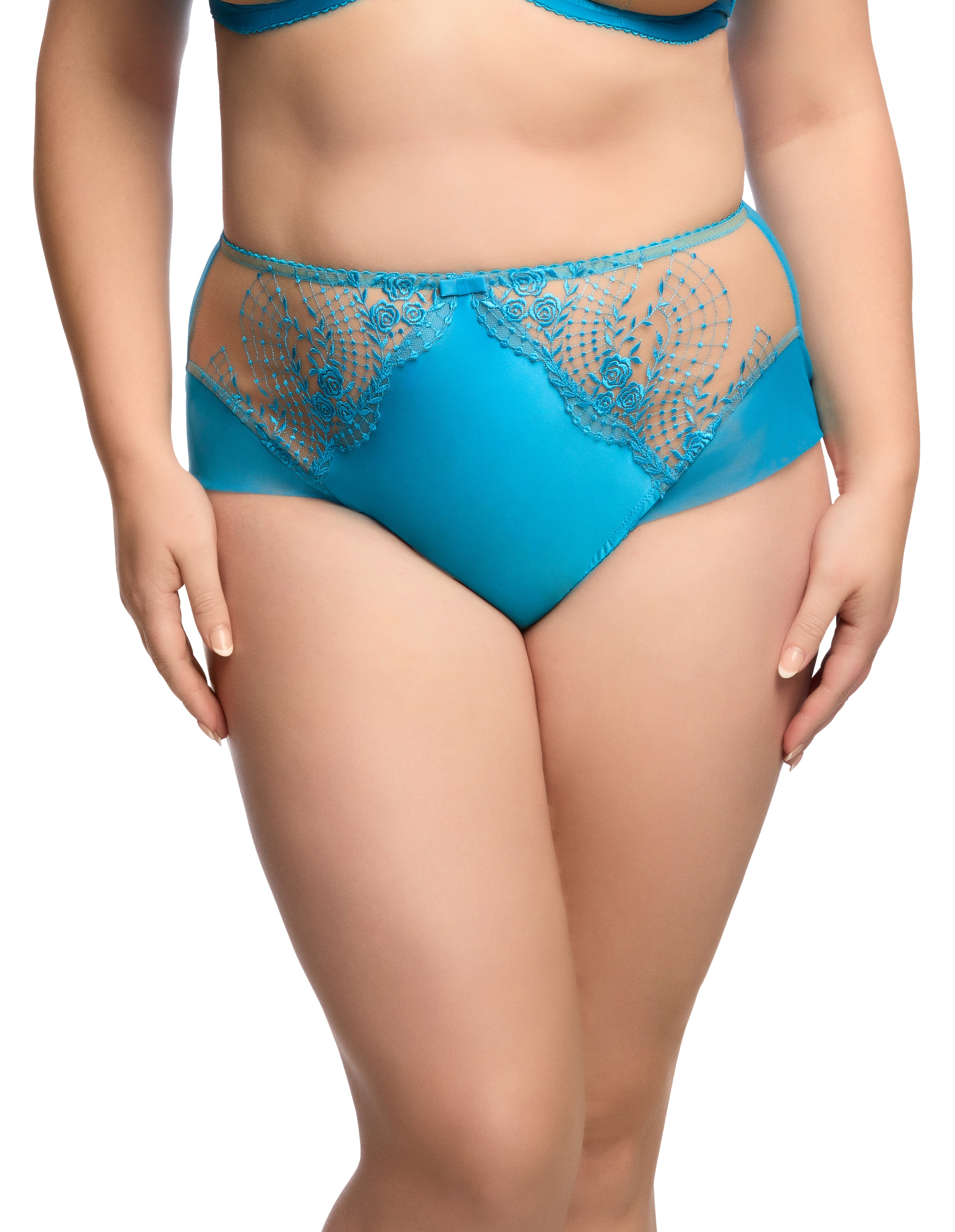 Julie's Roses High Waist Brief in Butterfly Blue By Dita Von Teese - sizes XL-4X