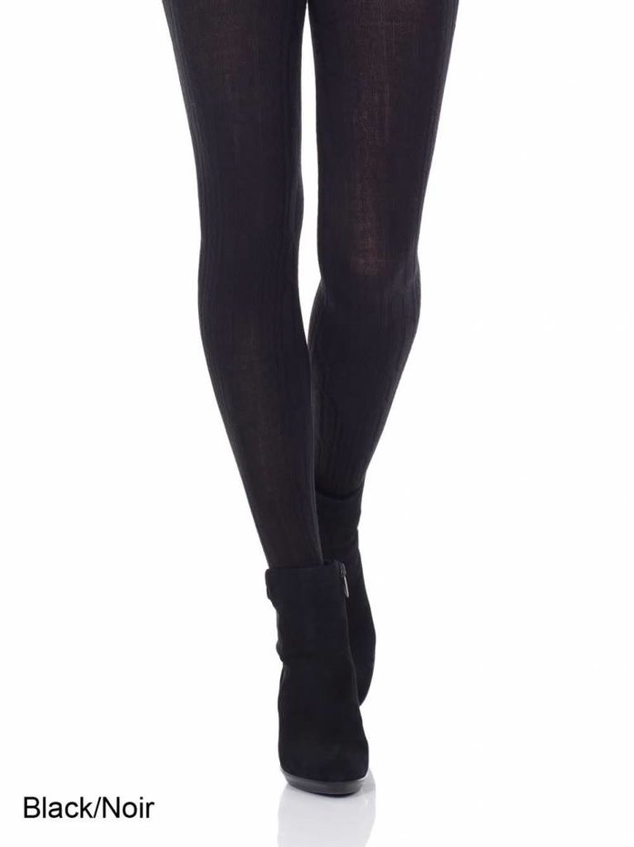 Merino Wool Cable Tights in Black + Ecru - S & L