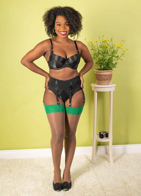 Green on Cinnamon Glamour Seamed Stockings