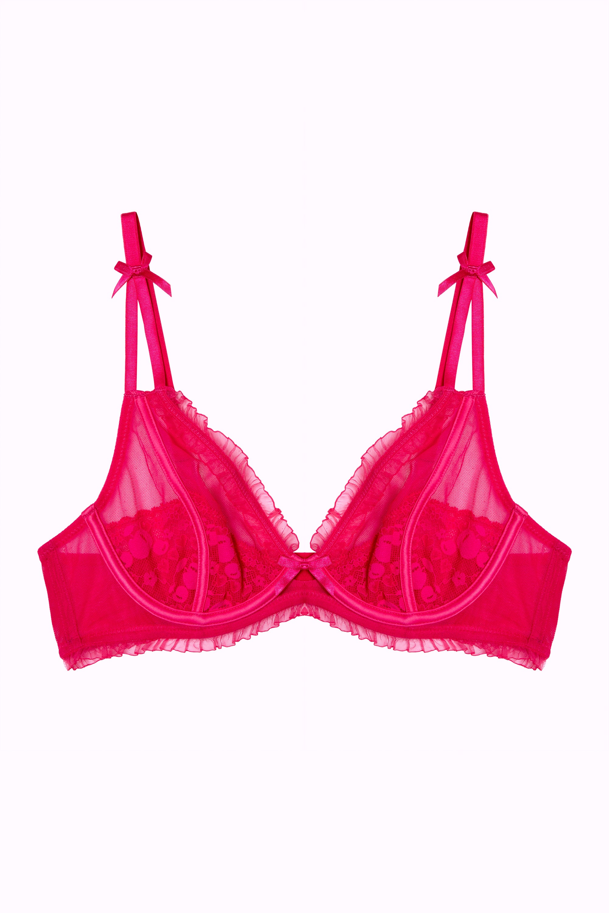 Hot Pink Cherry Frill Bra - 32B-38F (UK sizes)