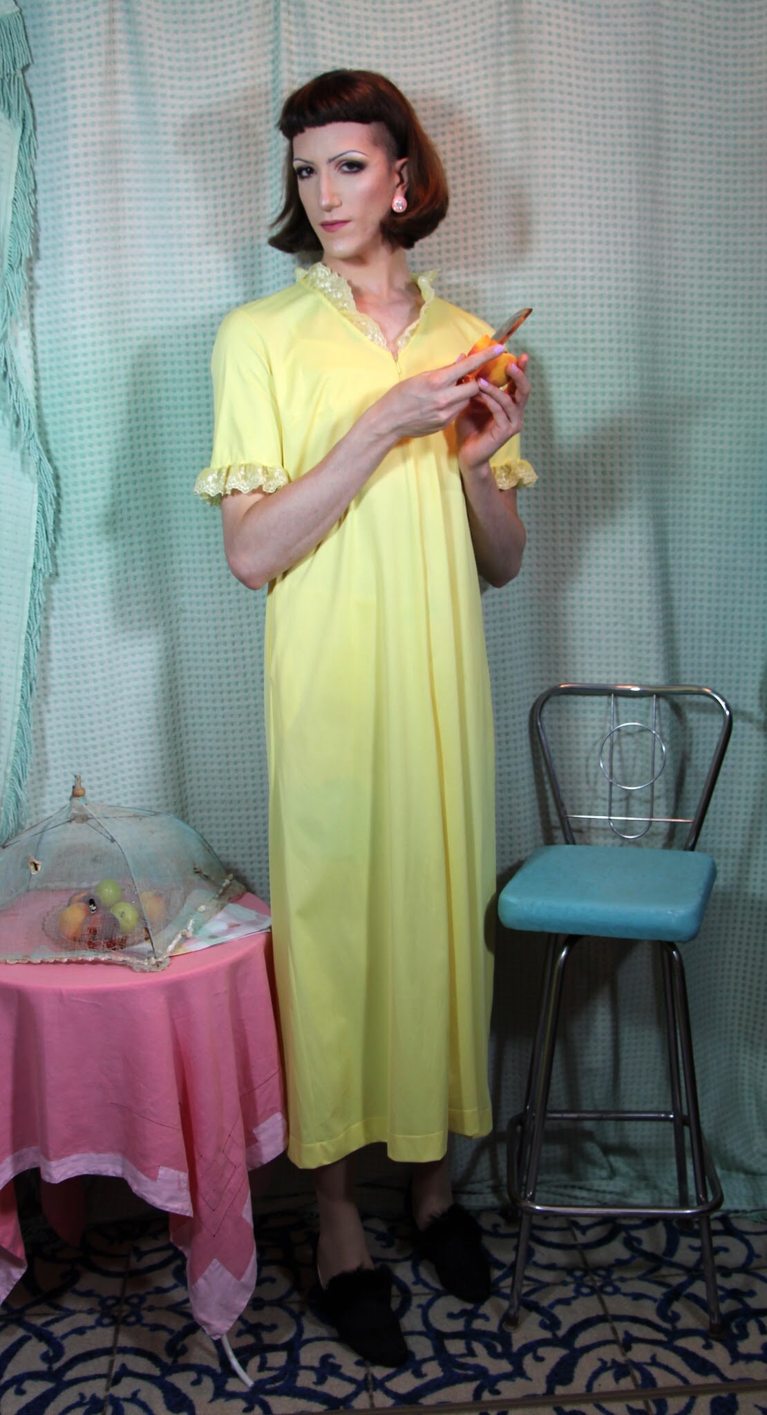 Sunny Yellow Nylon House Dress S/M+ #128