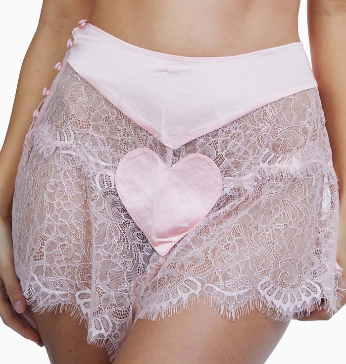 Bettie Page Peach Pink Heart Lace French Knicker - sizes 4 - 14