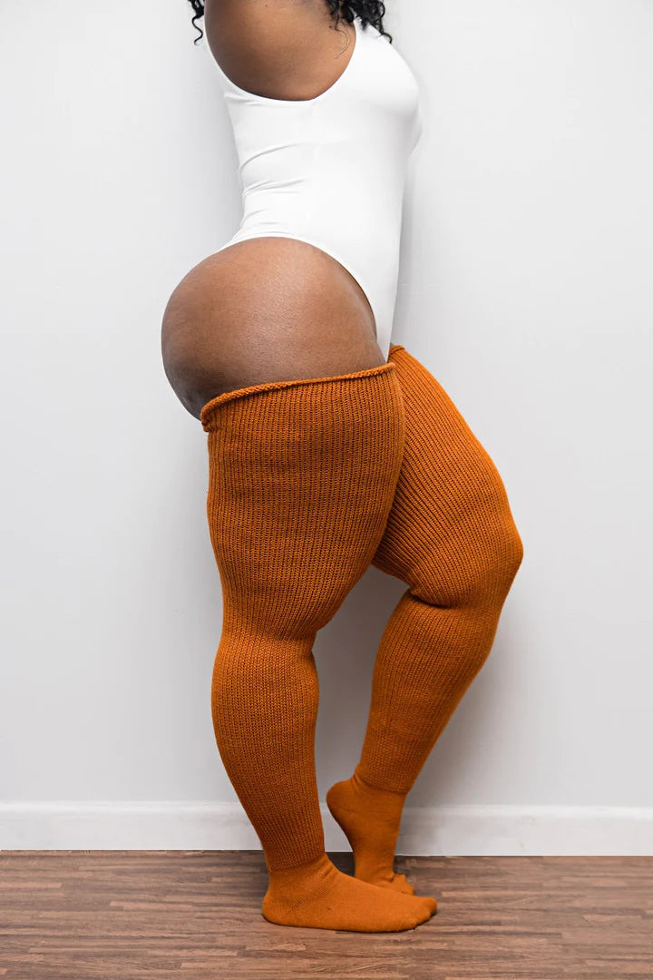 Thunda Thighs Thigh High Socks In Rusty Pumpkin - Short + Long Lengths