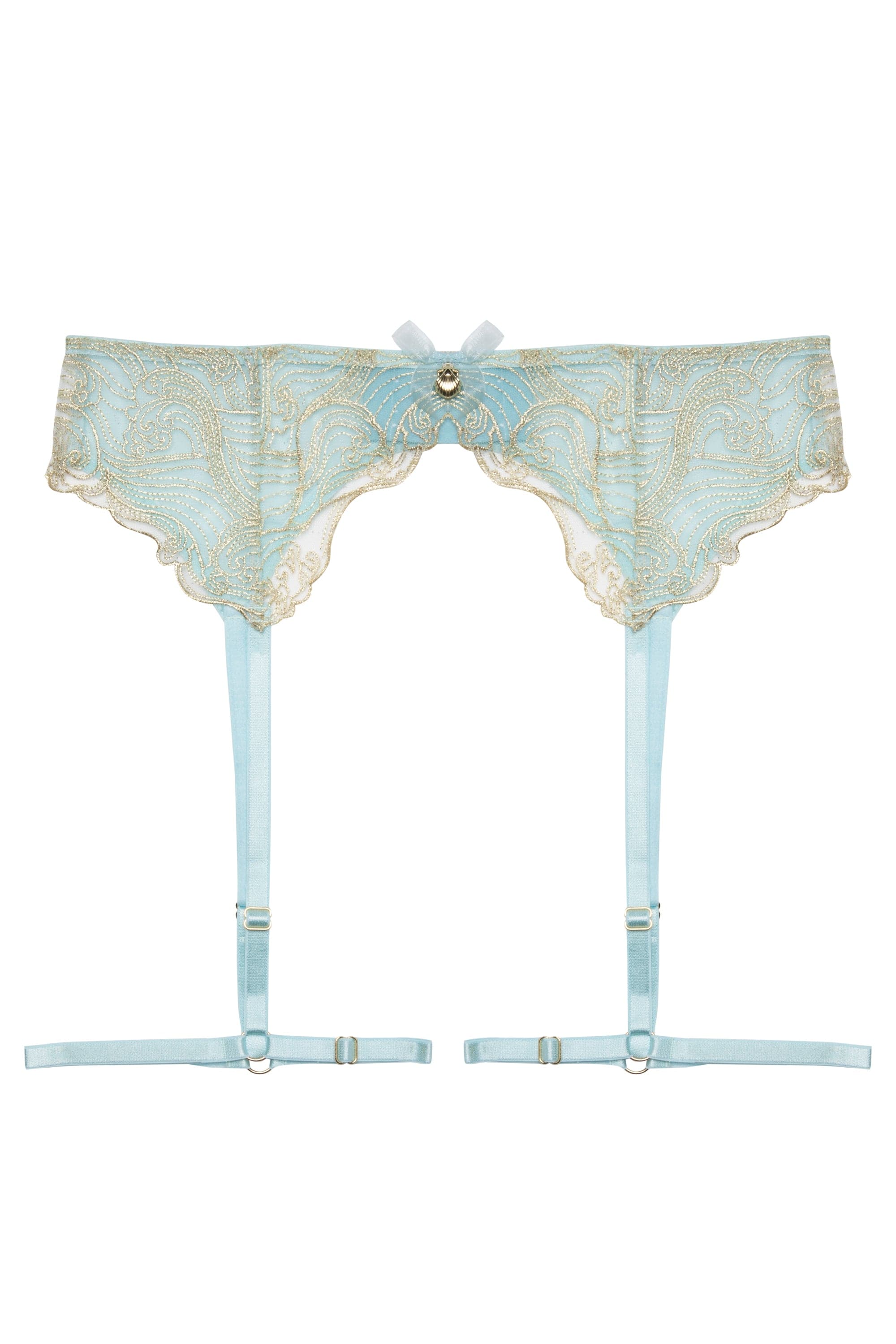 Ayaka Gold On Blue Wave Embroidery Suspender Belt with Leg Harnesses - sizes 4-14