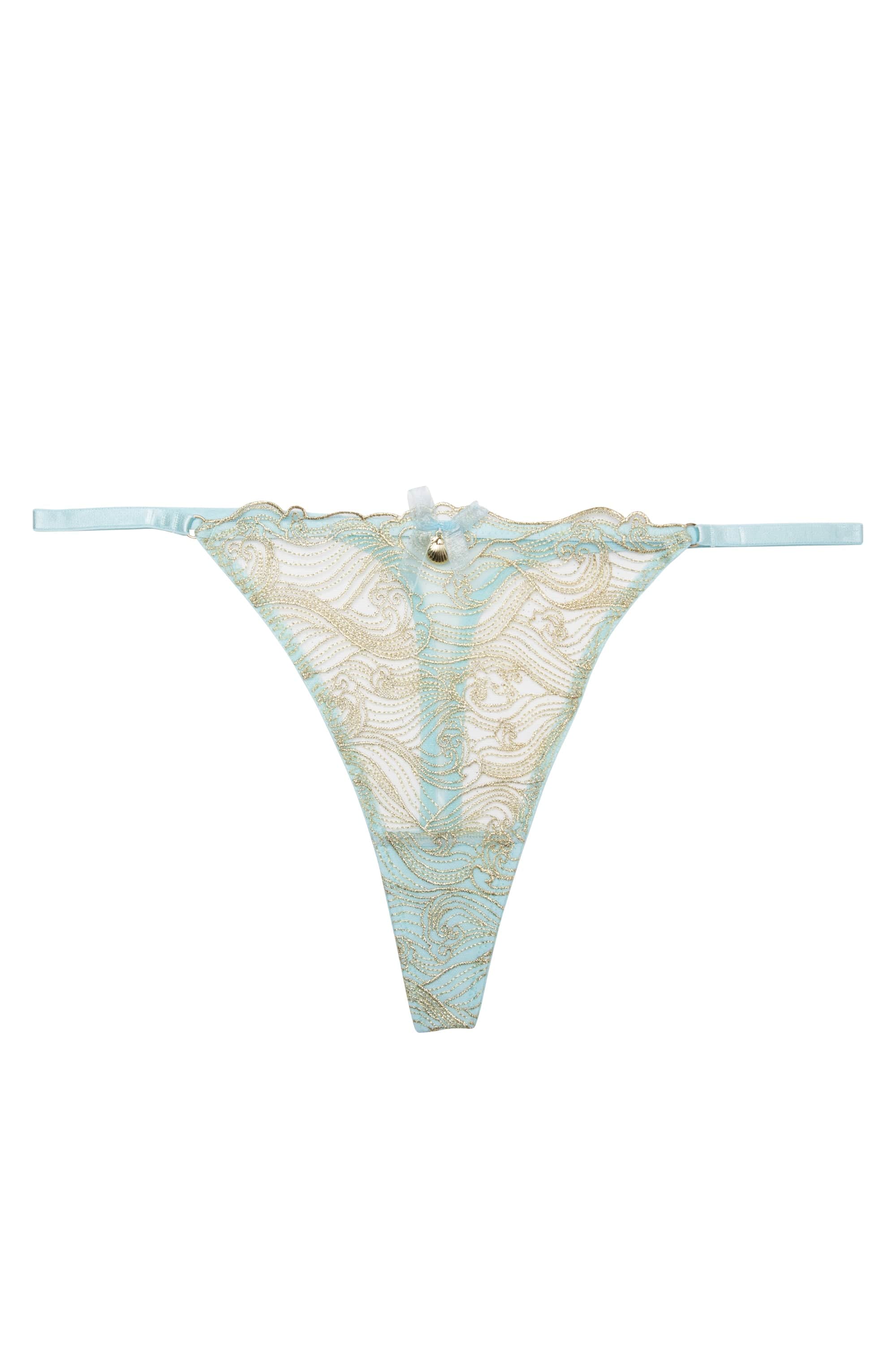 Ayaka Gold On Blue Wave Embroidery Thong - sizes 4-12