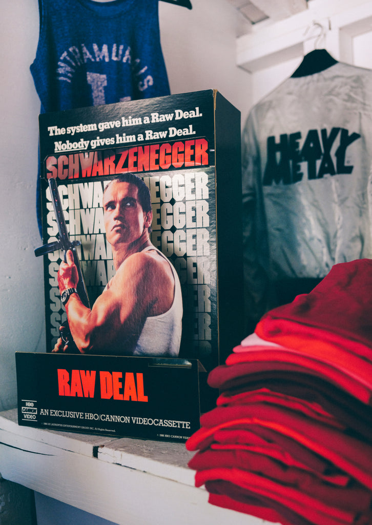 Patrick Rood's Shop Shelves with Raw Deal Movie.