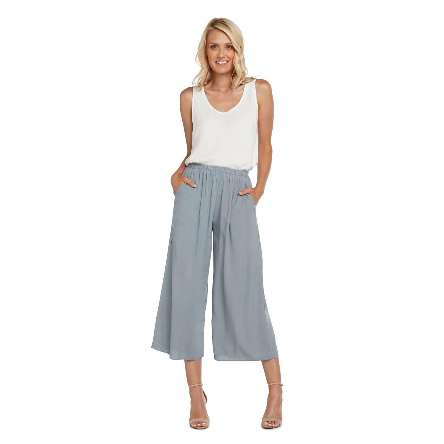 Solid Wide Leg Crop - Oyster