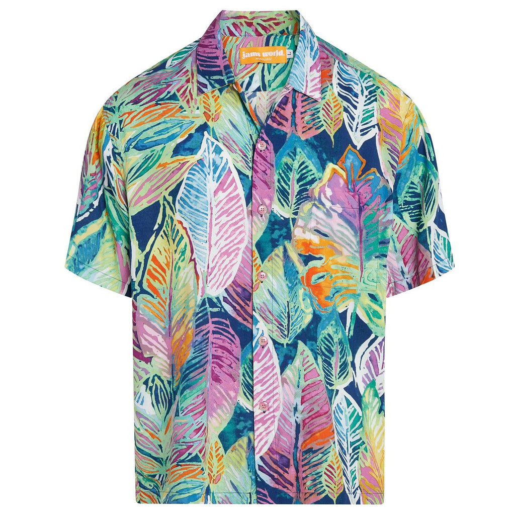 Mens Hawaiian Shirt - Two Palms - Hibiscus Watercolor - Turquoise (Size: M) - Tropaholic