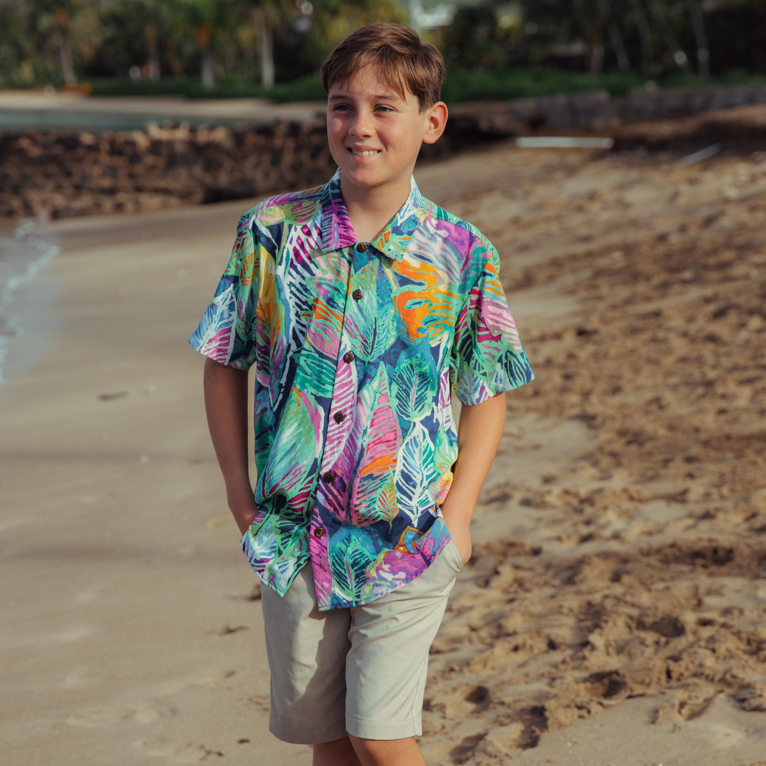 Boys Rayon Shirt: XS(4/5 - L(12/14) - 'Akala (Pink) Capri