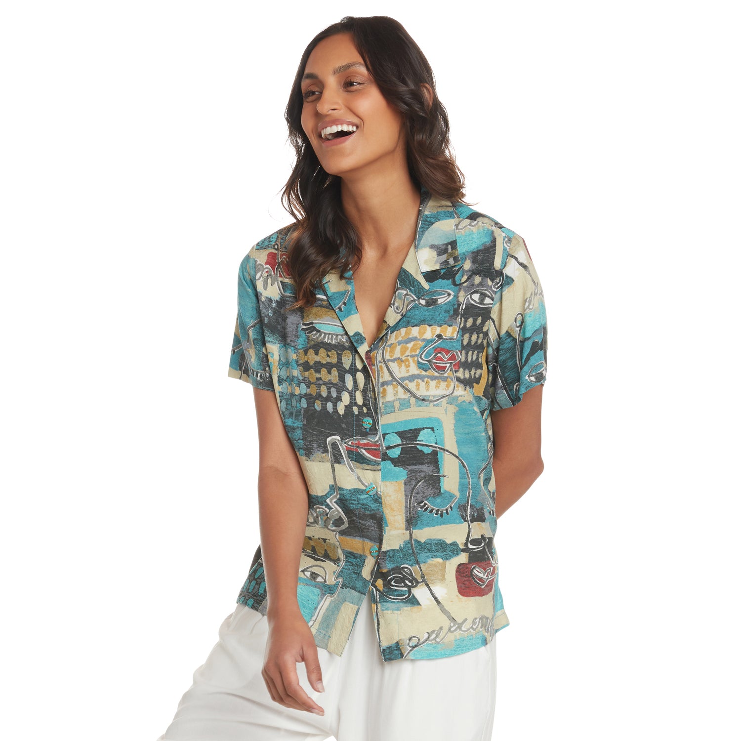 Print Top - Visage Turquoise