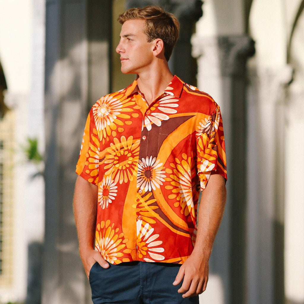 VSSSJ Beach Shirts for Men Hawaiian Stylish Regular Fit Vintage Ethnic  Print Short Sleeve Button Down Tee Shirt Summer Casual Quick Dry Tops Red  XXL