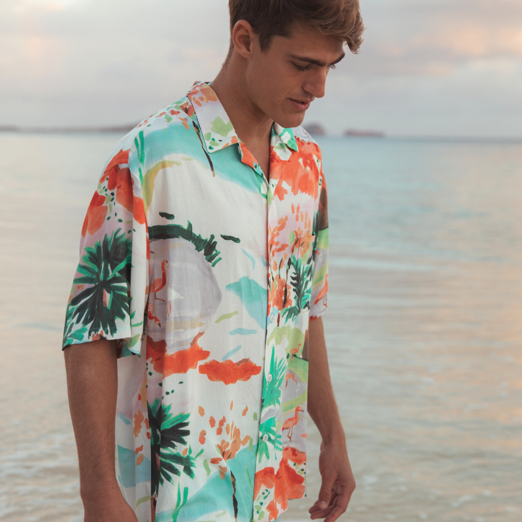 VSSSJ Men's Beach Tshirts Relaxed Fit Hawaiian Tropical Print Casual Button  Down Short Sleeve Lapel Shirt Blouse Comfy Breathable Quick Dry Shirts