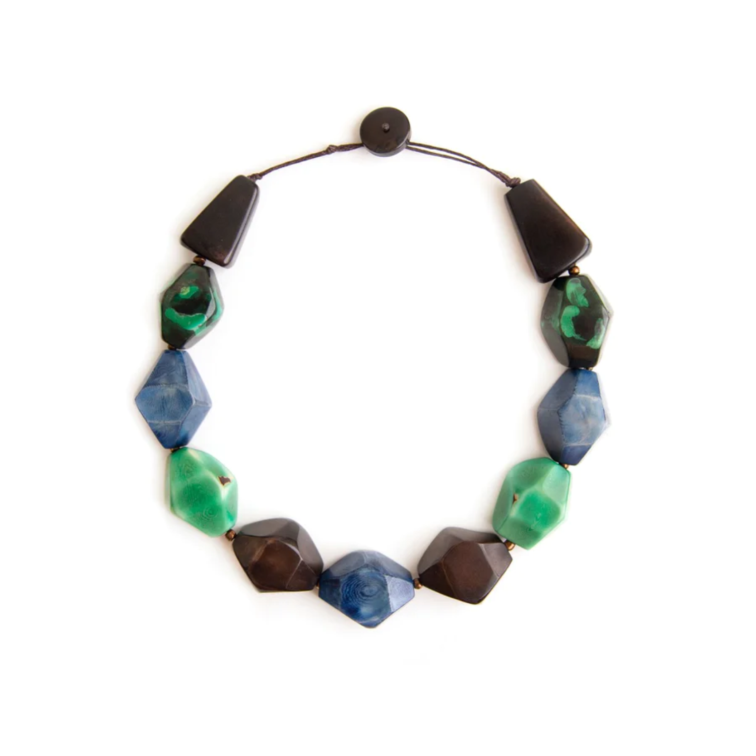 Tagua Nut Regina Necklace - Esmerald Green/Royal Blue/Black