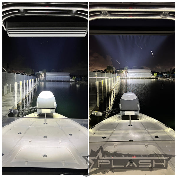 Boat light bar with no bow reflection for center console boat