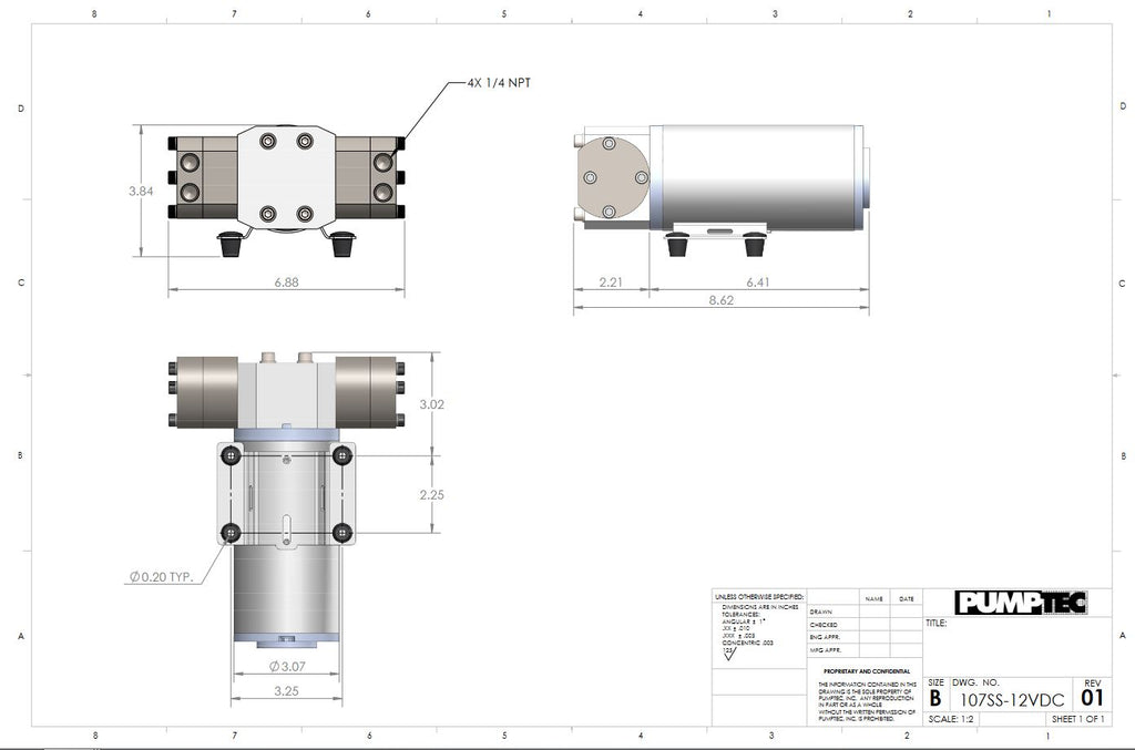Pumtec 107SS Dimensions for Desalination pump for watermakers