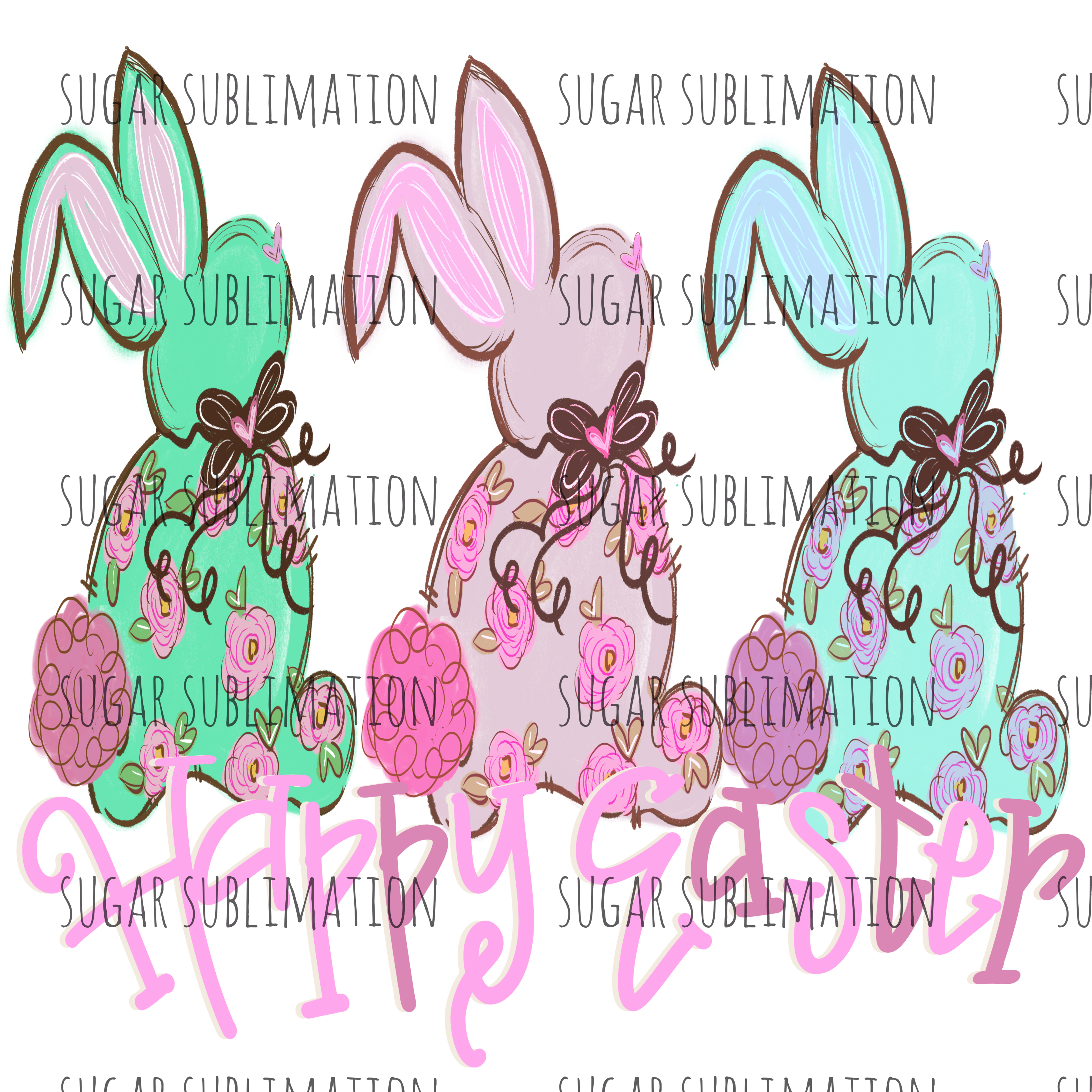 Download Happy Easter- bunny trio- sublimation transfer - Sugar Ink ...