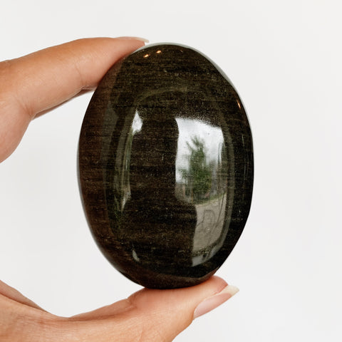 Gold Sheen Obsidian Palm Stone