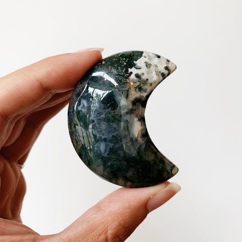 Moss Agate Moon, Green Crystal