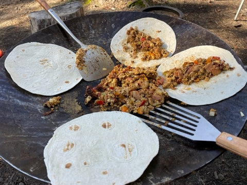 Breakfast Burritos cooked on propane skottle