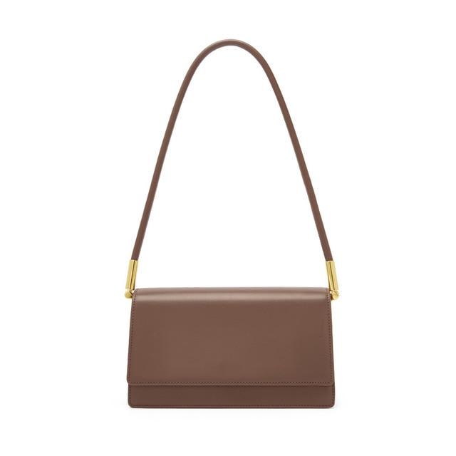 Genuine Leather Gold Pivot Shoulder Bag Handbag God's Gift London Brown