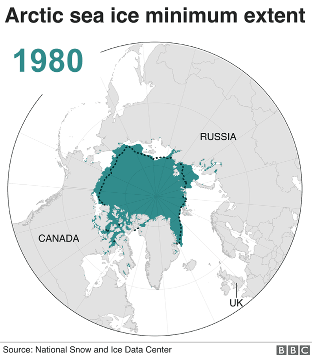 Arctic sea ice reduction over recent decades from global warming