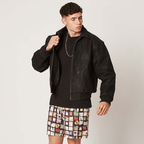 Mens sustainable leather offcuts upcycled jacket with bamboo lining