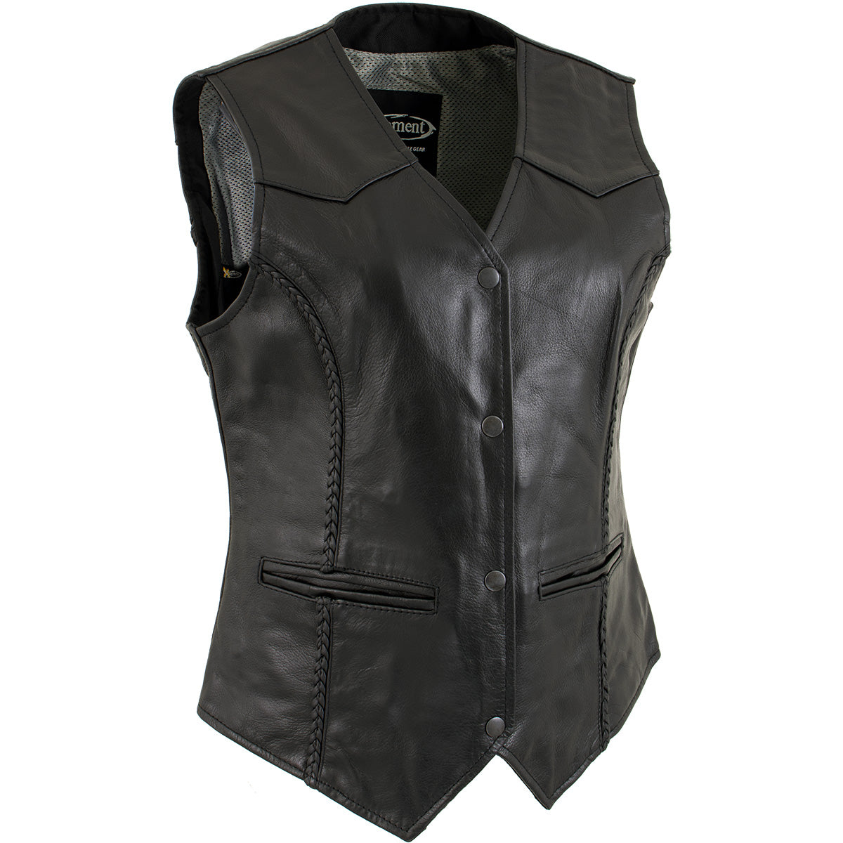 Xelement B206 'Road Queen' Women's Black Leather Braided Vest