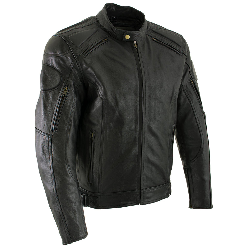 Xelement B7366 'Executioner' Men's Black Leather Racer Jacket with