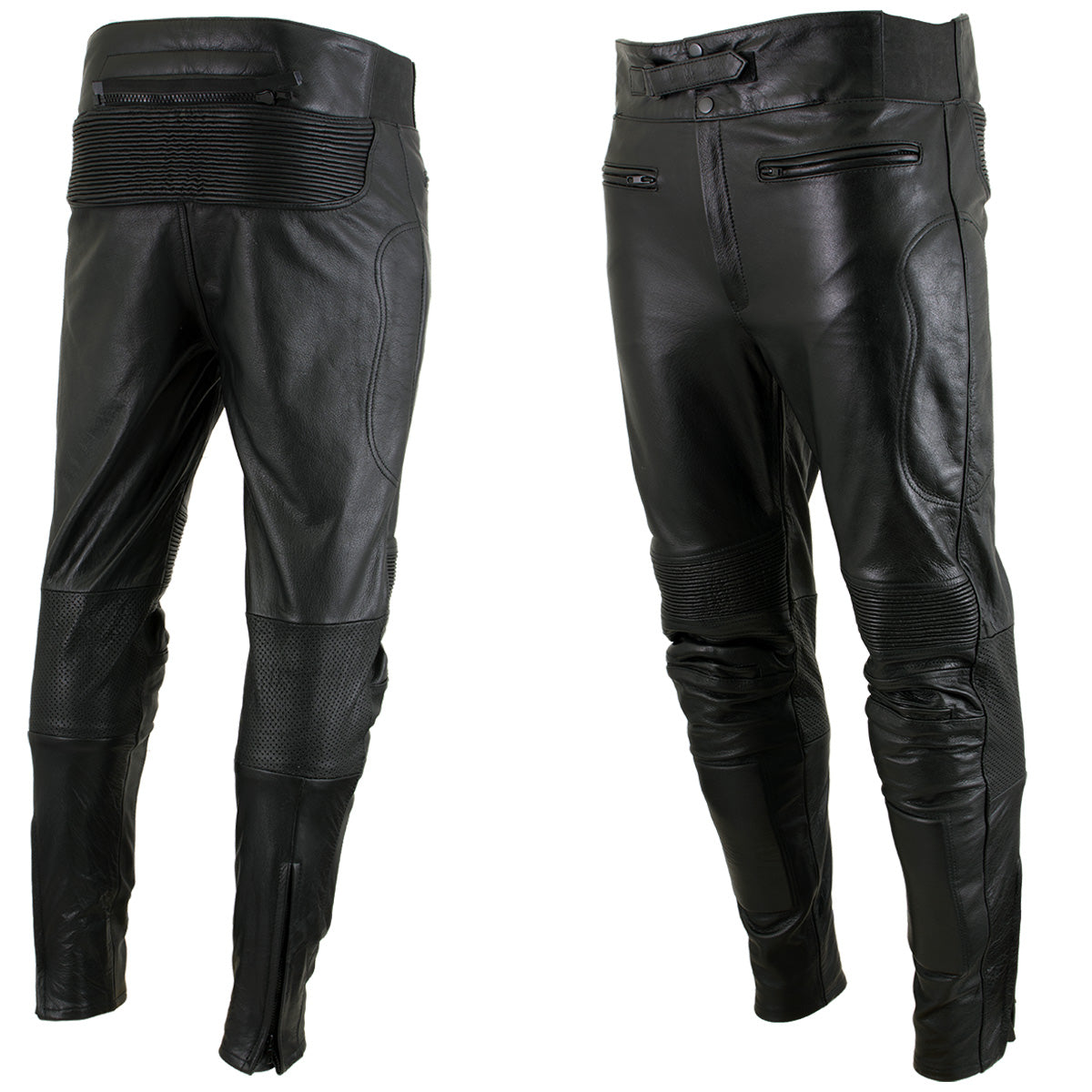 Xelement B7466 'The Racer' Men’s Black Cowhide Leather Racing Pants