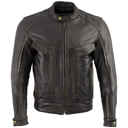 Xelement B7496 Men's 'Bandit' Retro Distressed Brown Leather Jacket