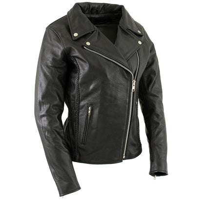 Xelement B8000 'Classic' Women's Black Leather Braided Jacket with Gun