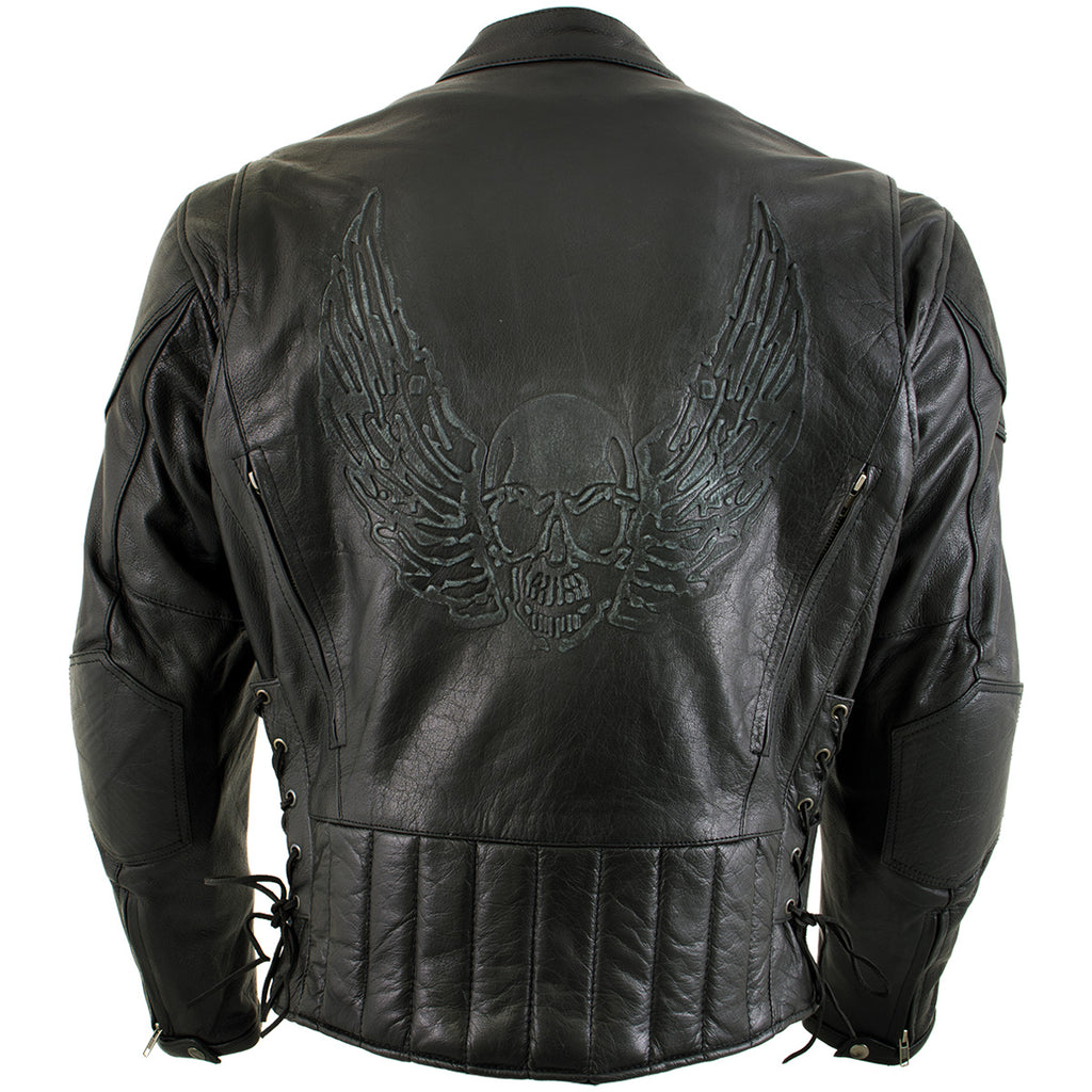 Xelement B96333 Men's 'Flying Mayhem Skull' Black Leather Moto Jacket