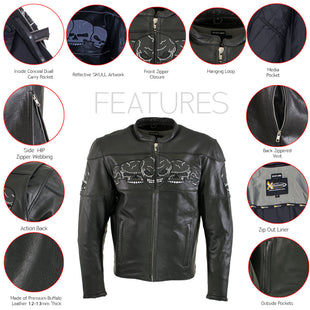 Xelement B7209 Men's 'Renegade' Black Leather Motorcycle Jacket with